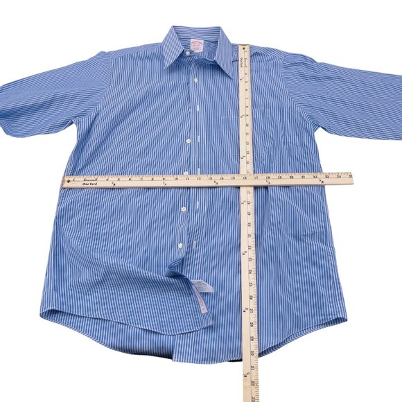 Brooks Brothers Mens Blue & White Striped Non-Iron Cotton Dress Shirt 15.5-33 Tr - Picture 4 of 4